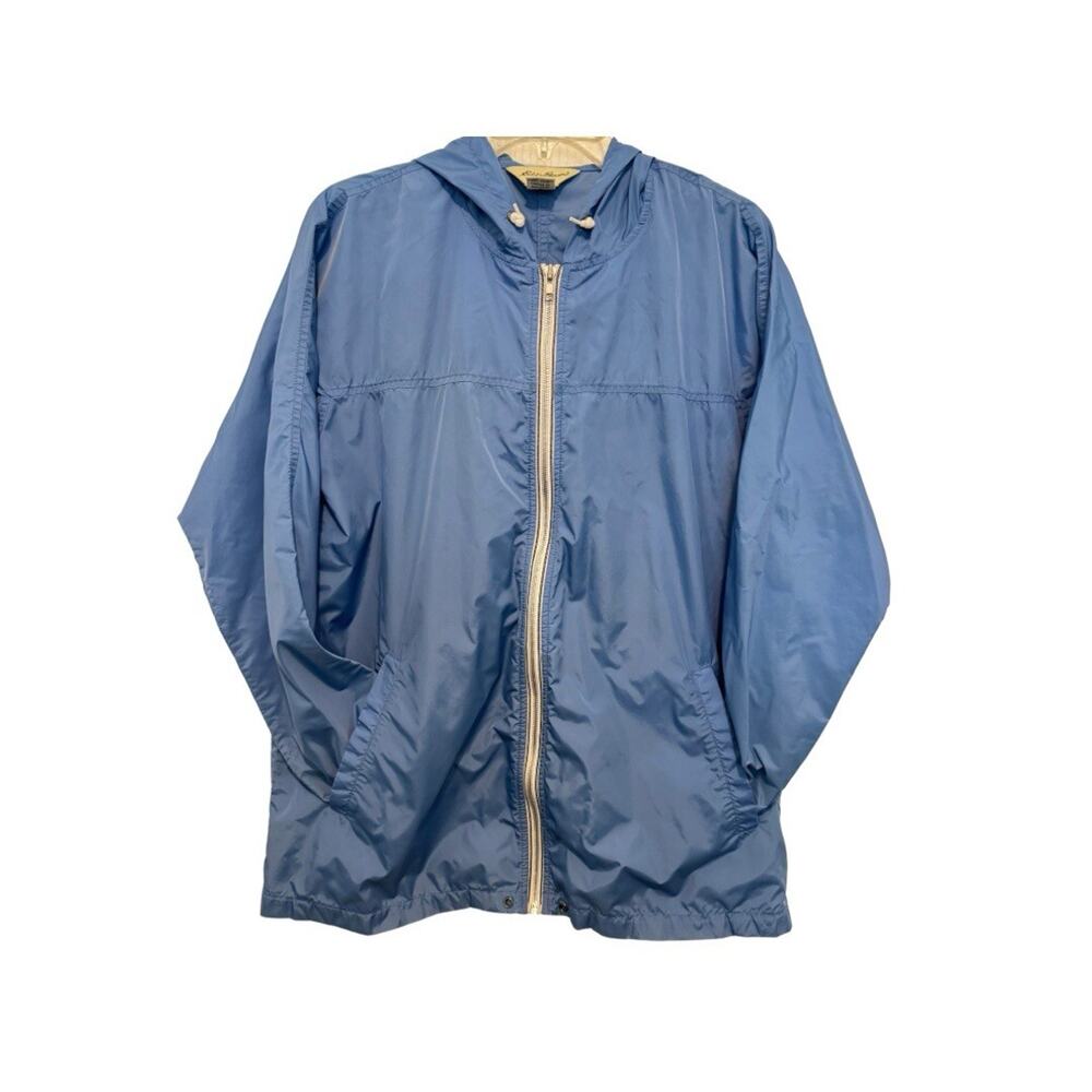 Eddie Bauer Jacket Womens Large Periwinkle Blue Nylon Windbreaker Hooded